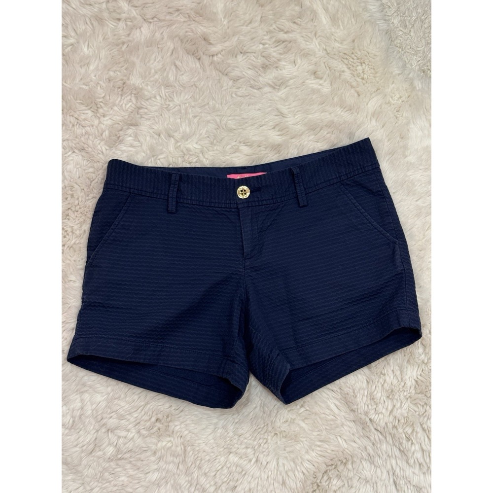 Lilly Pulitzer Shorts Callahan Women's Size 8 Navy Blue Textured Chino Preppy